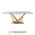 Meja Makan Minimalis Stainless Top Kaca 1 Mili JF-81