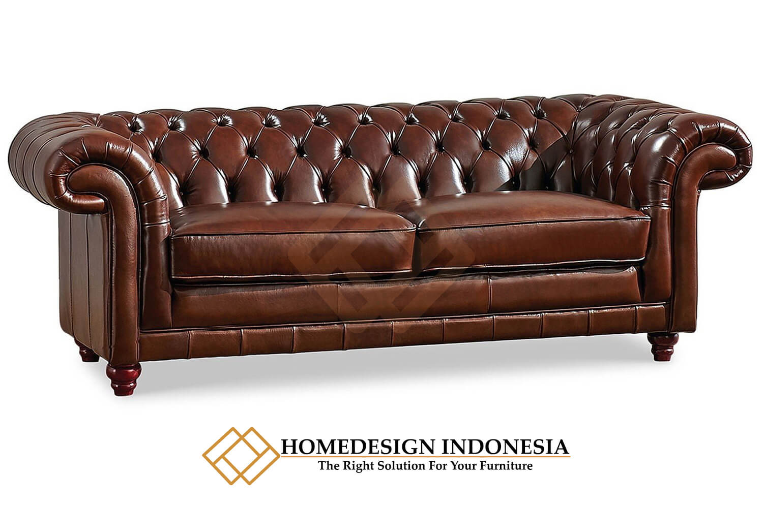 Sofa Chesterfield Minimalis Mewah Luxury Brown Leather JF-125