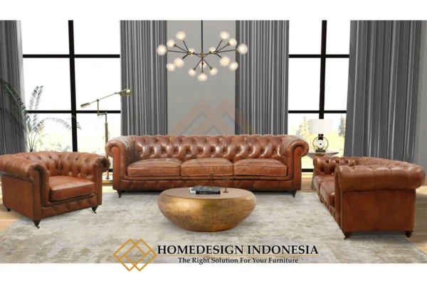 Sofa Tamu Minimalis Chesterfield Elegant Leather Fabric JF-119.1
