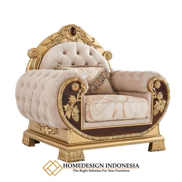 Kursi Ukiran Mewah Emas Elegant Beludru Fabric JF-294