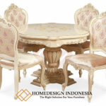Meja Makan Bundar Mewah Luxury Marquetry Carving Style JF-284