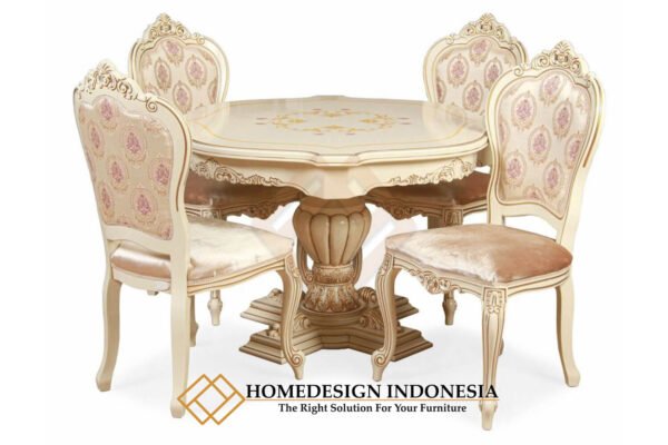 Meja Makan Bundar Mewah Luxury Marquetry Carving Style JF-284