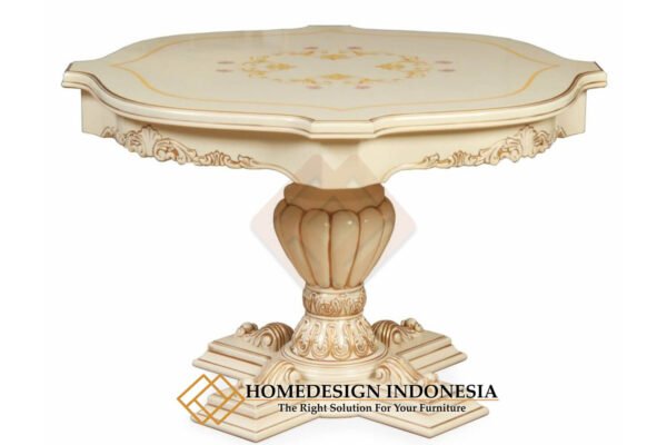 Meja Makan Bundar Mewah Luxury Marquetry Carving Style JF-284.1