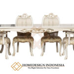 Meja Makan Mewah Solid Putih Duco Elegant Beludru Fabric JF-282