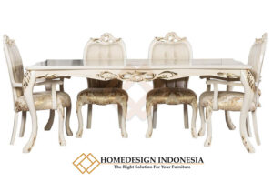 Meja Makan Mewah Solid Putih Duco Elegant Beludru Fabric JF-282