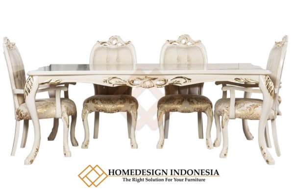 Meja Makan Mewah Solid Putih Duco Elegant Beludru Fabric JF-282