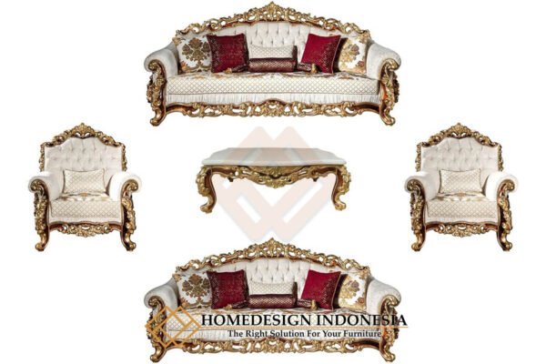 Sofa Tamu Jepara Mewah Model Ukiran Kerajaan Gold Leaf JF-271