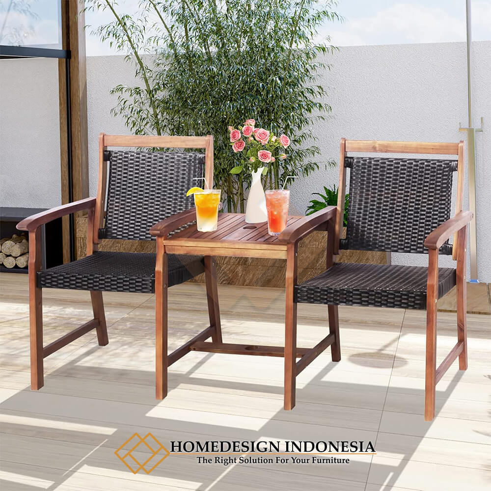 Kursi Teras Rotan Sintetis Minimalis Natural Walnut JF-334.1 Kursi Teras Rotan Sintetis Minimalis Natural Walnut JF-334.1
