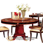 Meja Makan Mewah Bundar Natural Rose Wood Color JF-306