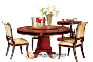 Meja Makan Mewah Bundar Natural Rose Wood Color JF-306