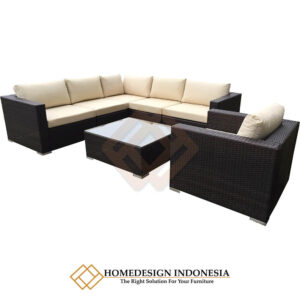 Sofa Outdoor Minimalis Rotan Sintetis Desain Elegan JF-338