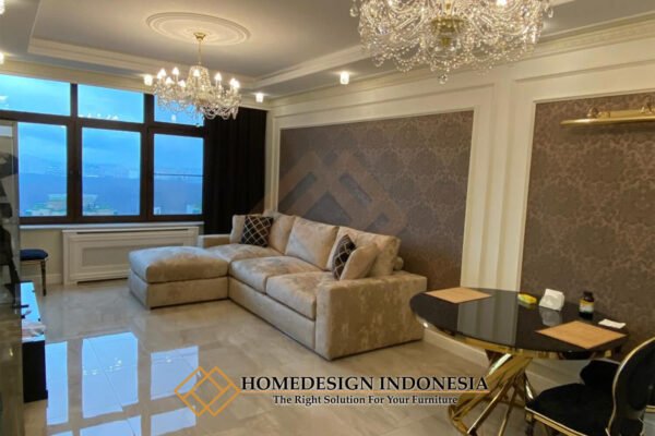 Sofa Tamu Sudut Minimalis Luxury Beludru Fabric JF-313.1