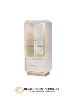 Lemari Kaca Minimalis Putih Solid Duco Simple Premium JF-352