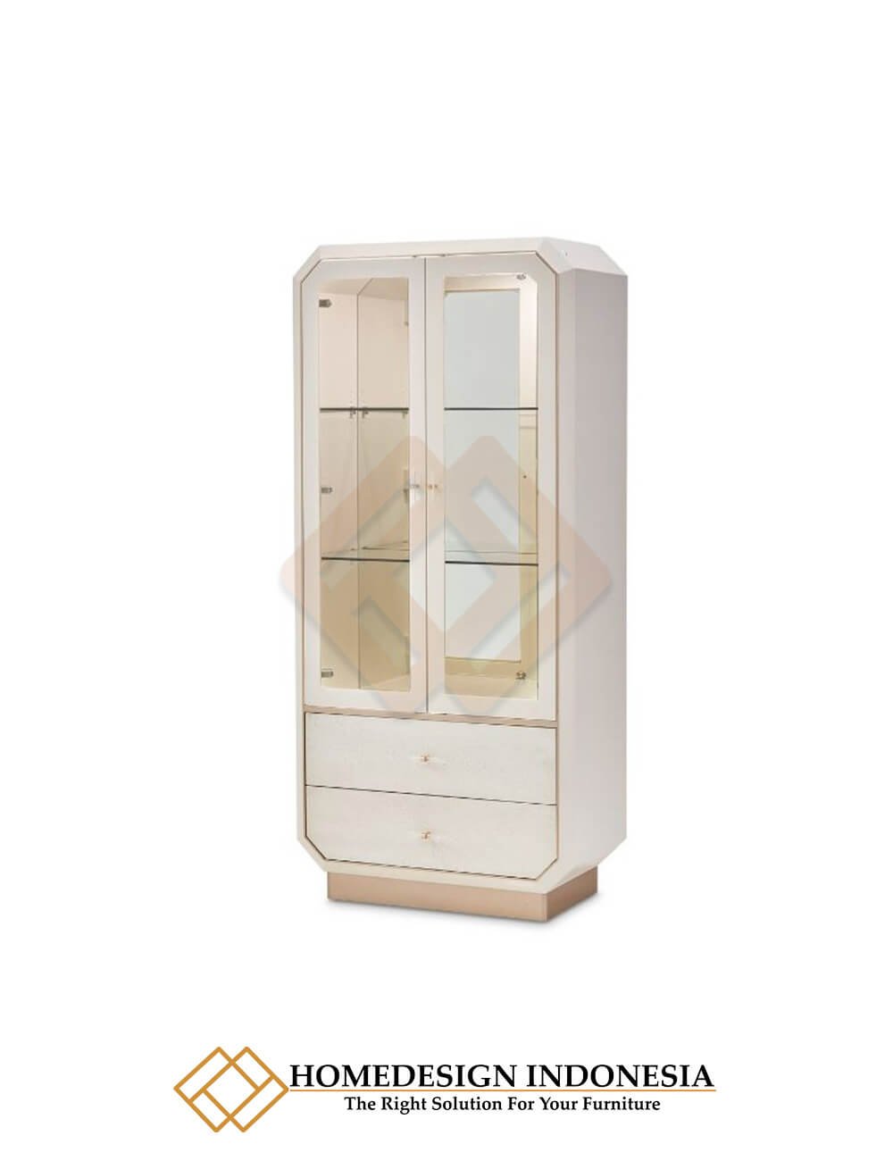 Lemari Kaca Minimalis Putih Solid Duco Simple Premium JF-352