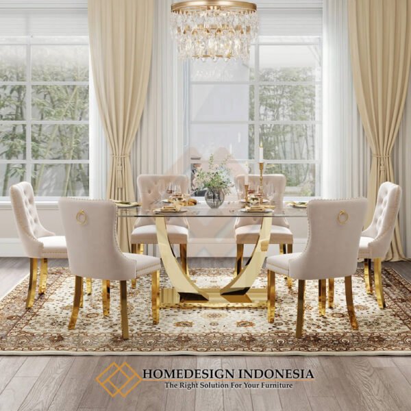 Meja Makan Minimalis Mewah Stainless Premium Gold Candy JF-358.2