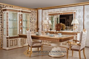 Meja Makan Mewah Terbaru Desain Eksklusif Golden Shine JF-380