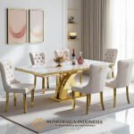 Meja Makan Minimalis Stainless Steel Top Marble Carara Anggun JF-416