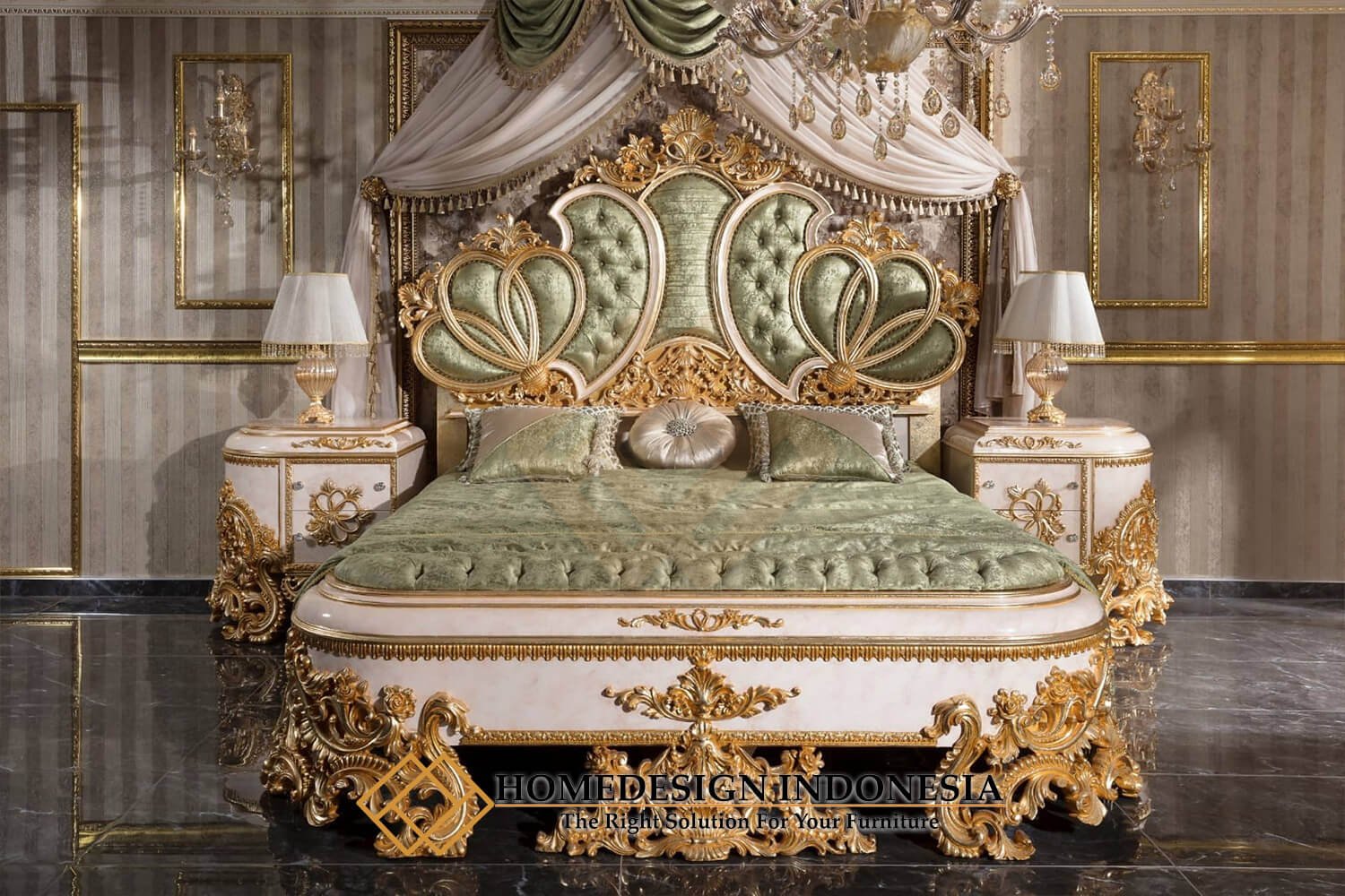 Set Tempat Tidur Mewah Ukiran Klasik Gaya Kerajaan Luxury JF-407.1 Set Tempat Tidur Mewah Ukiran Klasik Gaya Kerajaan Luxury JF-407.1