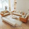 Sofa Tamu Minimalis Terbaru Beige Faux Leather Exclusive JF-422