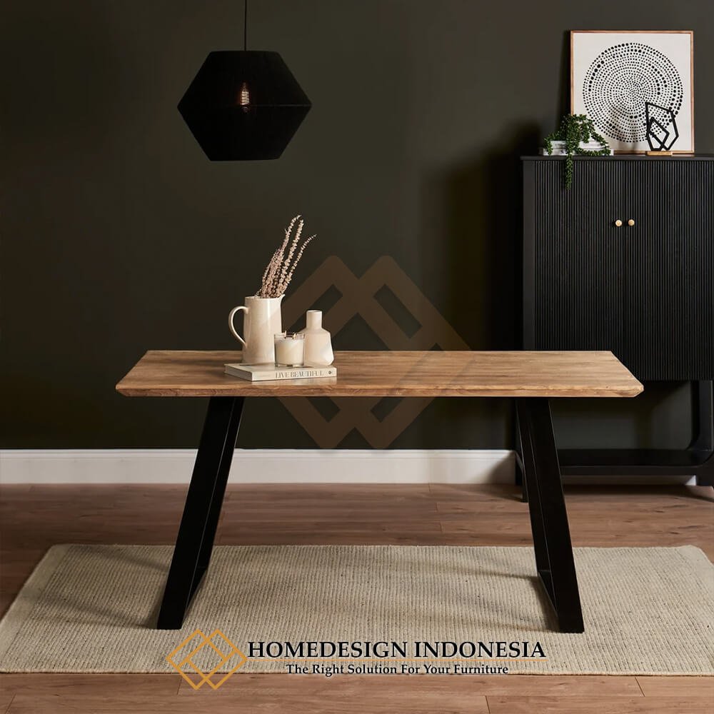 Meja Makan Industrial Minimalis Daun Kayu Jati Premium JF-383.1 Meja Makan Industrial Minimalis Daun Kayu Jati Premium JF-383.1