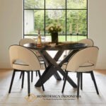 Meja Makan Minimalis 4 Kursi Model Bundar Premium Wood JF-381