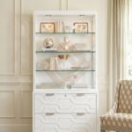 Lemari Hias Kaca Mewah Minimalis White Lily Glossy Color JF-427