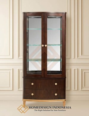 Lemari Kaca Minimalis Kayu Marquetry Design Best Seller JF-430