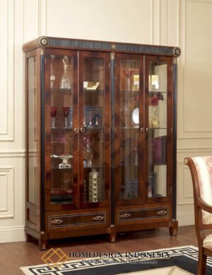Lemari Pajangan Kayu Jati Mewah Marquetry Natural Salak Brown JF-428