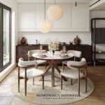 Meja Makan Bundar Minimalis Top Marble Carara Desain Cantik JF-400